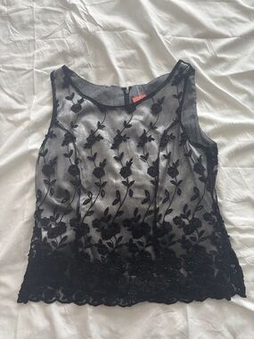 Black Floral Lace Sleeveless Top
